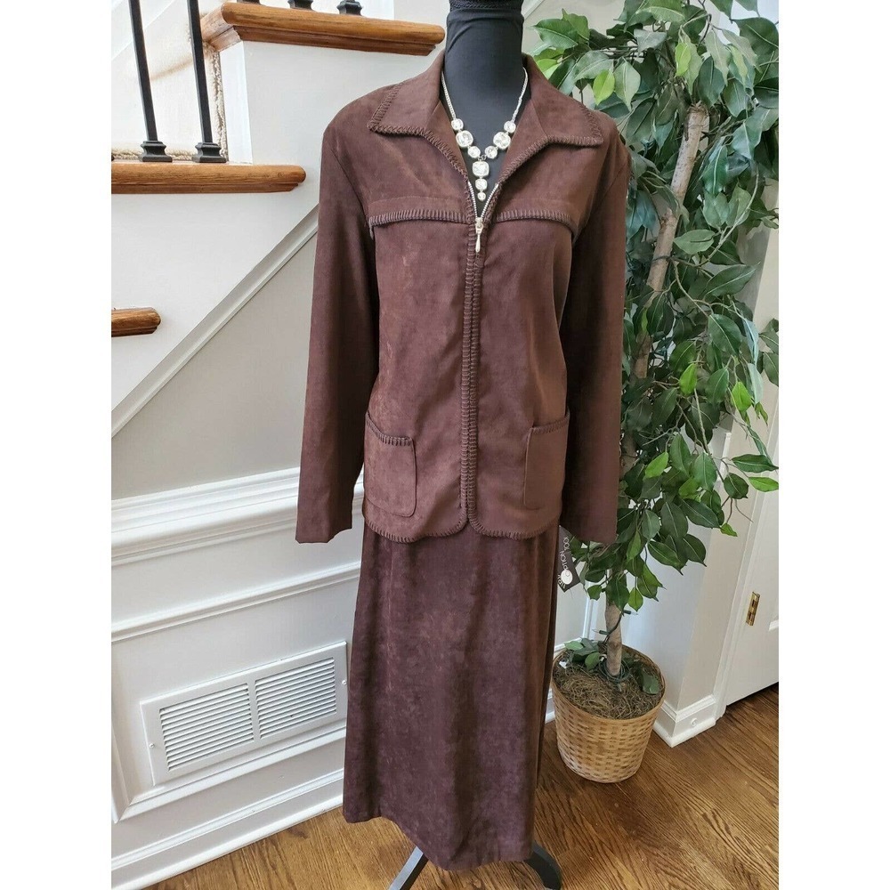 First Option Too Women Brown Polyester Long Sleeve 2 Piece Suit 18W